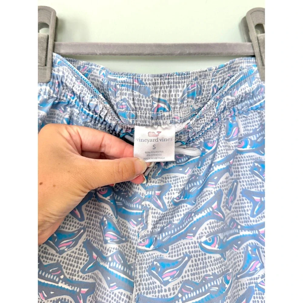 Vineyard Vines Chappy Swim Trunks Bathing Suit Blue Gray Fish Boys'  Small/8-10